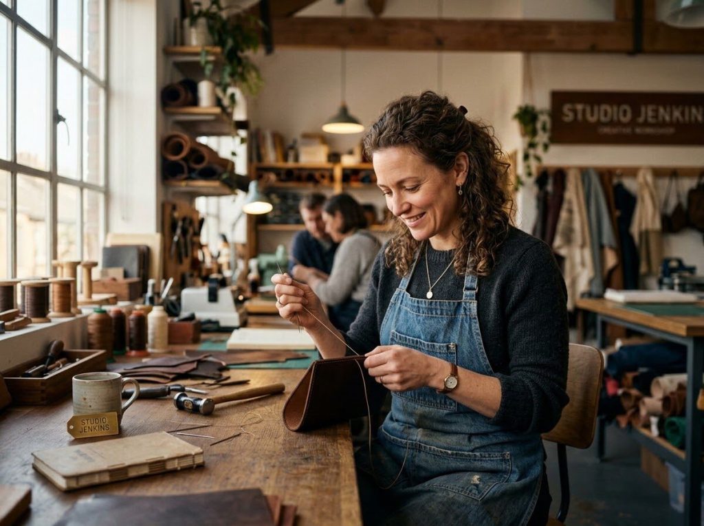 A maker at work in a leather workshop